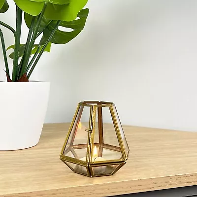 Buy Tea Light Candle Holder Vintage Rustic Geometric Metal Glass Home Decor Gift • 10£