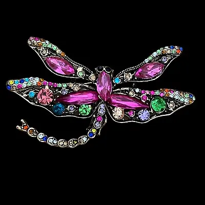 Buy Dragonfly Brooch Pin Multi-Color Rhinestones Goldtone Base • 18.89£