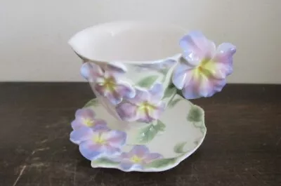 Buy Franz Porcelain Pansy Flowers Cup Saucer  FZ00459  New In Box • 90.13£