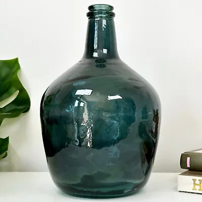 Buy Large Blue Bottle Vase 4L Recycled Glass Dark Navy Heavy Abstract Modern Decor • 16.50£
