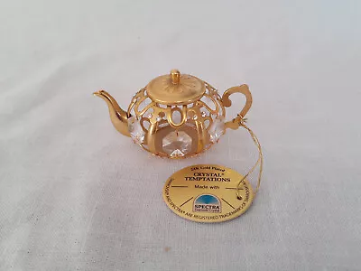 Buy Crystal Temptations Tea Pot Figurine Ornament 24k Gold Plated With Crystals • 14.95£