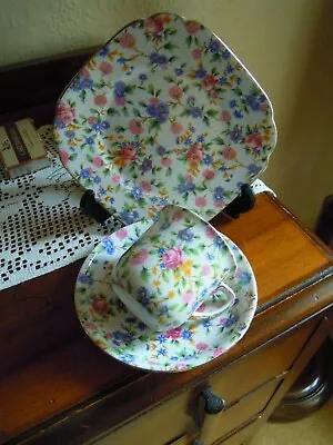 Buy PROBABLY ROYAL WINTON*100 Yrs **OLD COTTAGE CHINTZ UNUSED TRIO NO DAMAGE 'RINGS' • 44.83£