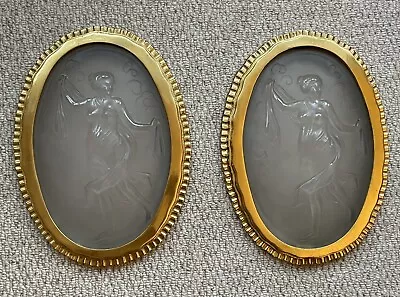 Buy Pair 2 Antique Art Deco Frosted Glass Gilt Nude Lady Wall Plaques Light Covers • 149£