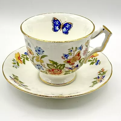 Buy AYNSLEY Butterflies And Flowers Teacup & Saucer England Vintage Excellent Cond • 33.13£