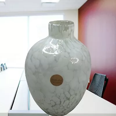 Buy Vintage Vase Art Crackle Glass Clear White Decanter Handcrafted 12 • 26.05£