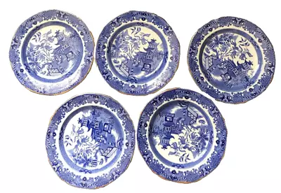 Buy Plates Dessert X 5 Burleighware Willow Pattern Blue & White Free Postage • 19.95£