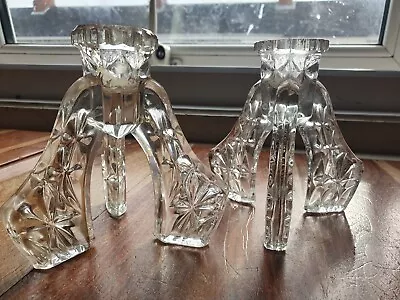 Buy Pair Of Art Deco Crystal Cut Glass Rocket Shape Candleholders C1948 - GC • 10£
