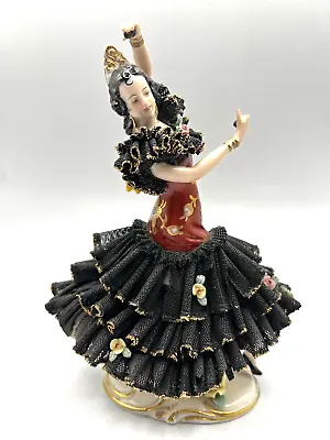 Buy Vintage Frankenthal Dresden Porcelain Flamenco Dancing Lady In Black Lace-7  H • 117.68£