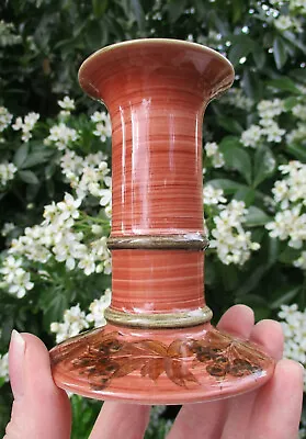 Buy Vintage Hand-painted Pink Brown Floral Pattern Jersey Pottery Vase Candle Holder • 11£
