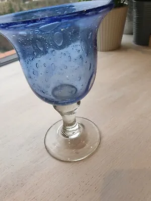 Buy Vintage Collectable Cobalt Blue Bubble Glass Water/Wine Goblet Bulbous Stem • 15£