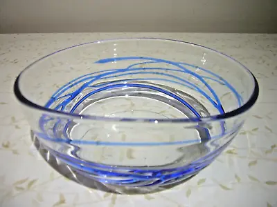Buy Retro Mdina Maltese Blue & Clear Art Glass Trailing Dish Bowl • 15£