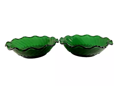 Buy Two Vintage Anchor Hocking Emerald Green 6.5  Bowls Dish Ruffled Swirl Diamond • 16.98£