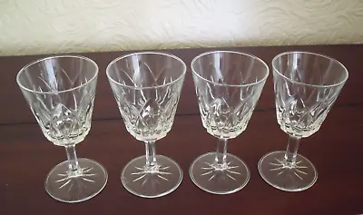 Buy Sherry Port Wine Glasses X4 Vintage Clear Cut Glass Diamond Pattern 4.5  Tall • 9.99£