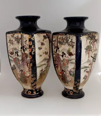 Buy Pair Of Antique Japanese Satsumas Hand Painted Porcelain Vase Signed • 84£