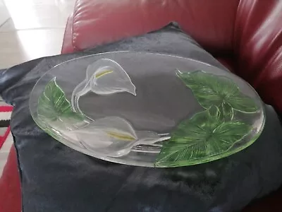 Buy Vintage Luminarc LARGE Frosted Lilly&leaf French ART Nouveau Glass Dish Plate • 16.99£