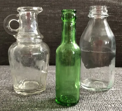 Buy Lot Of 3 Depression Ware Vintage Miniature Bottles Oil Vinegar Display Clear Grn • 5.28£