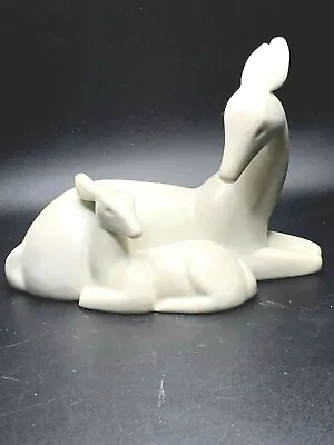 Buy Art Deco 1984 Doe And Fawn Deer White Porcelain Gallery Original Figurine • 15.16£