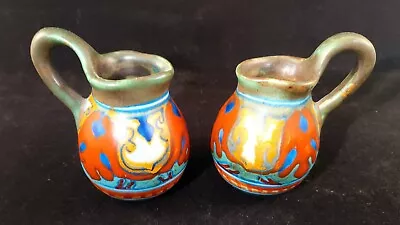 Buy Pair Art Deco Gouda Pottery Holland Small Handled Jugs - Rondo • 65£