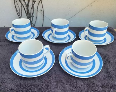 Buy 5 T.G. Green Gresley Cornishware White And Blue Tea Cups And Saucers. • 165.96£