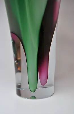 Buy Flygsfors Coquille Swedish Paul Kedelv Art Glass Vase Watermelon Pink/Green • 312.96£