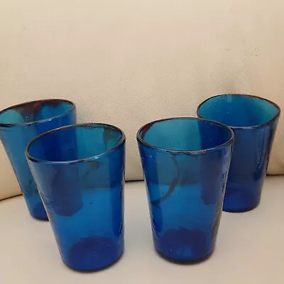 Buy 4 Vintage Cobalt  Blue Handmade Tumblers • 16.99£