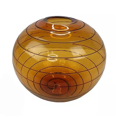 Buy Art Deco Amber Vase Spiral Design Glass Böhmen Sphere Mid Century Round • 150£