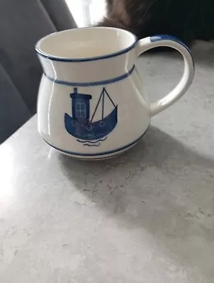 Buy Vintage Jersey Pottery Yacht Boat Blue And White Mug • 14.99£