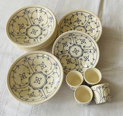 Buy Vintage Ironstone Lot Bowls 6 + 5 + 4 Egg Cups Denmark Pattern Country Living • 47.53£