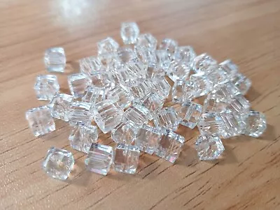 Buy 50pk Beautiful Crystal Cut Faceted Cube Beads. Glass. Clear. 6mm. • 2.49£