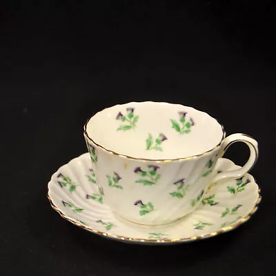 Buy Aynsley Cup & Saucer Set Pattern #15287 Thistle Green & Purple W/Gold 1934-1939 • 41.56£