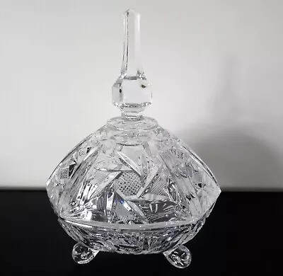 Buy Large Glass Crystal Trinket Candy Dish 8.5  Footed Spire Lid  Home Birthday Gift • 19.95£
