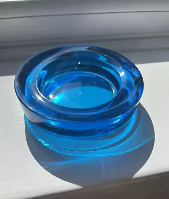 Buy Sapphire Blue Heavy Glass MCM Round Candle Holder /Ashtray/Trinket Dish D5  • 9.99£