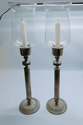 Buy Pair Of Vintage Metal Glass Candlesticks Holders 47cm H Statement Piece Antique  • 25.99£