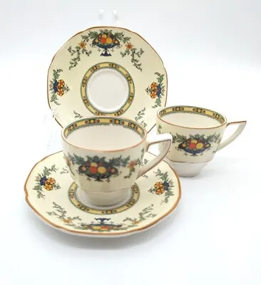 Buy 2 Sets Vtg Crown Ducal Ware Demitasse Cups & Saucers Pale Yellow Fruit & Flowers • 18.24£