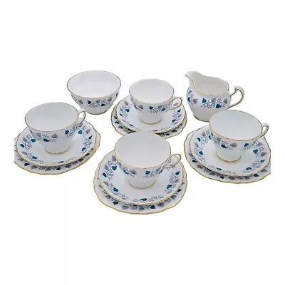 Buy Royal Vale Pattern 7775 14-Piece Tea Set Turquoise Grey Bone China C.1955-1964 • 29.38£
