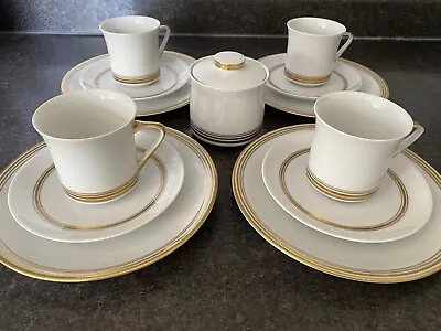 Buy 1952-1965 KPM KRISTER Porcelain 17 Piece Coffee Service Gold Rim - Pattern 254 • 19.99£
