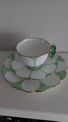 Buy Beautiful Rare Butterfly Handle Aynsley Art Deco Green & White Trio Set  • 99£