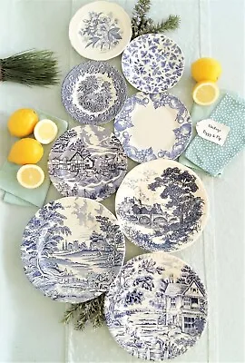 Buy EIGHT Blue And White Plates/Dishes. Mismatched Blue & White Transferware Plates • 220.78£