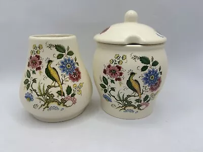 Buy Purbeck Ceramics Swanage Beige Bird And Flowers Small Vase And Sugar Bowl • 19.87£