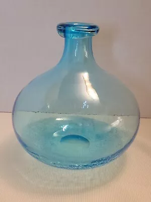 Buy Hand Blown Crackle Glass Vase Large Heavy Aqua Blue Bottle 9  Tall Beach Decor • 47.24£