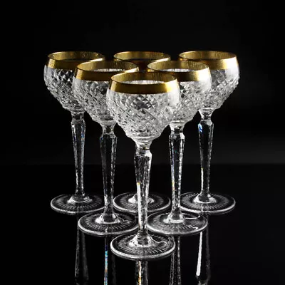 Buy Bohemian Czech Bleikristall Gold Astra Karat Wine/Water Glas Set From 6 • 201.60£