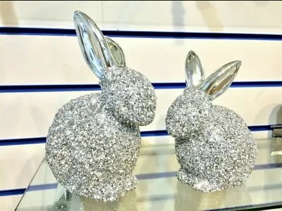 Buy Silver Set Of Bunny Crushed Diamonds Bling Rabbit Ornament Sparkly Diamante Gift • 27£