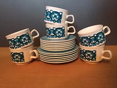 Buy Staffordshire Potteries Retro Vintage Blue Flower Cup Saucer Plate Trio Set Of 6 • 16.50£