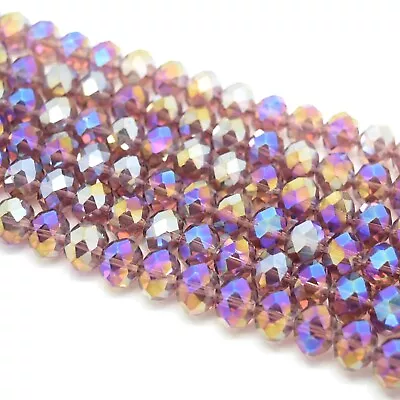 Buy Faceted Rondelle Crystal Glass Beads 4mm,6mm,8mm,10mm - Pick Ab Colour • 3.05£