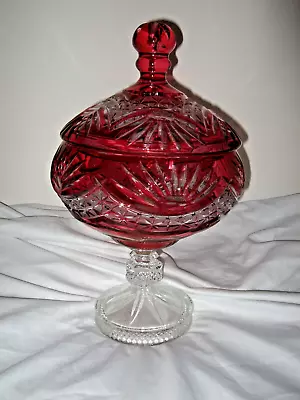 Buy Decorative Large Red Cut Glass Stemmed Bon Bon Candy Jar • 25£