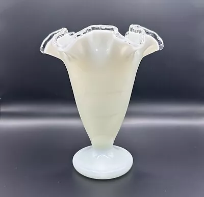 Buy VTG Silvercrest Milk Glass Ruffled Small Vase Sundae Fenton Style Silver Crest • 18.94£