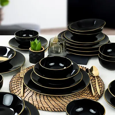 Buy Aegean Black Gold Dinnerware 24 Pieces For 6 Persons • 269£