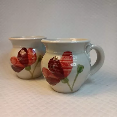 Buy Two Ballydougan Hand Thrown Irish Pottery Pink Maroon Floral Coffee Tea  Mugs  • 16£