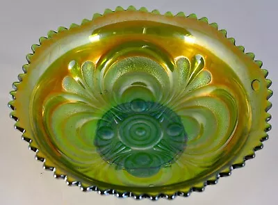 Buy Rare Vintage  Green Lustre Carnival Glass Bowl 8  Inches Stunning Swirles  • 14.95£