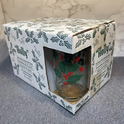 Buy VTG Indiana Glass Holly Berries Christmas Tumblers Holiday 16 Oz Set 6 W/Box New • 23.02£
